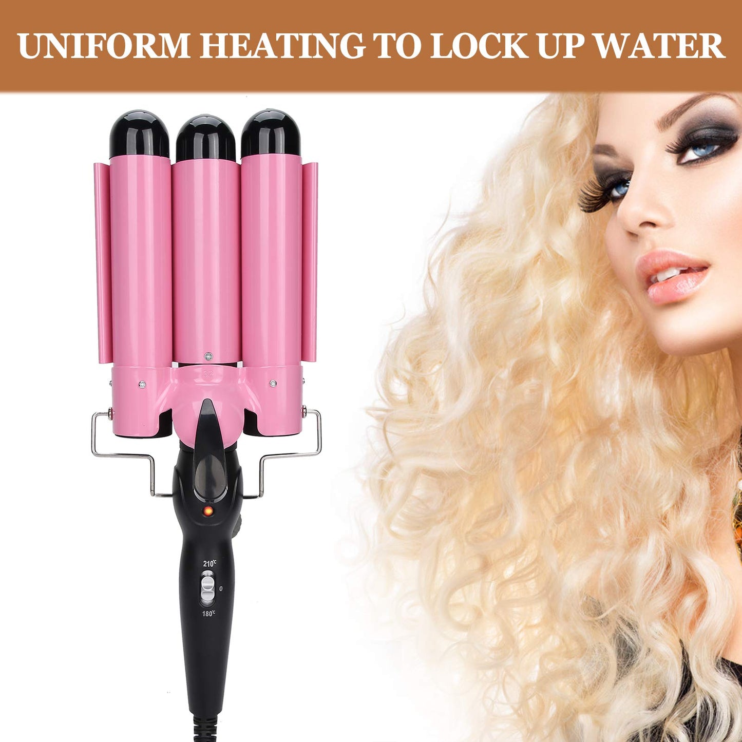 3 Curling Iron Wand, 1 Inch Ceramic Tourmaline Triple Barrels, Hair Crimper Beach Waving Styling Tools with Temperature Adjustment and Dual Voltage for All Hair