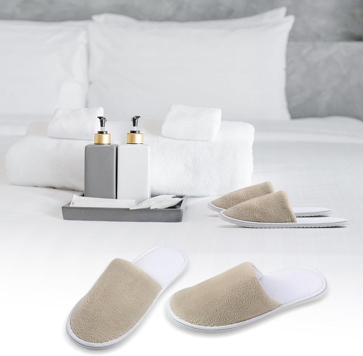 Disposable Spa Slippers - Grey Closed Toe Non-Slip Coral Fleece | 12 Pairs for Hotels & Home Use