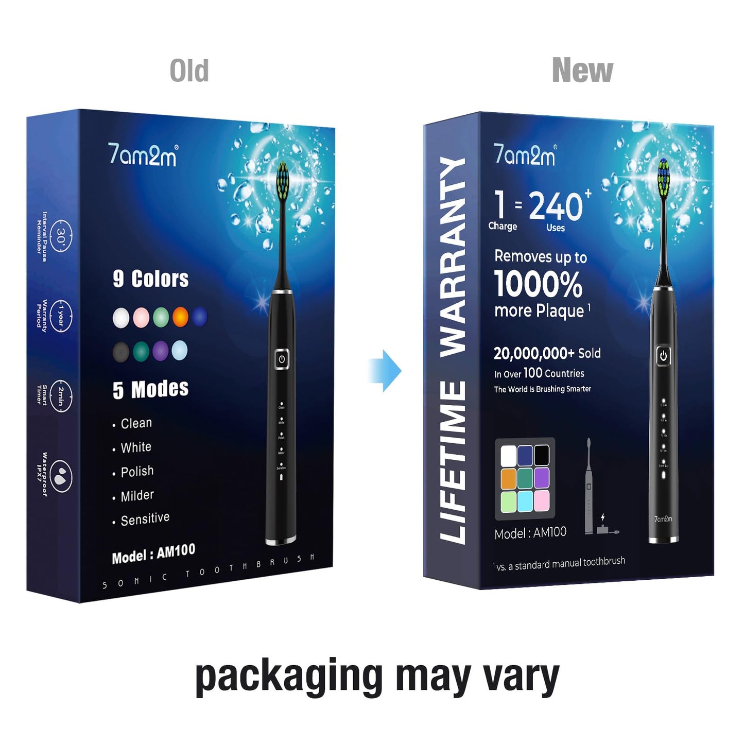 7AM2M Sonic Electric Toothbrush with 6 Brush Heads for Adults&Kids, One Charge for 120 Days, Wireless Fast Charge, 5 Modes, 40000VPM Powered Toothbrush, 2 Minutes Built in Smart Timer -Pink