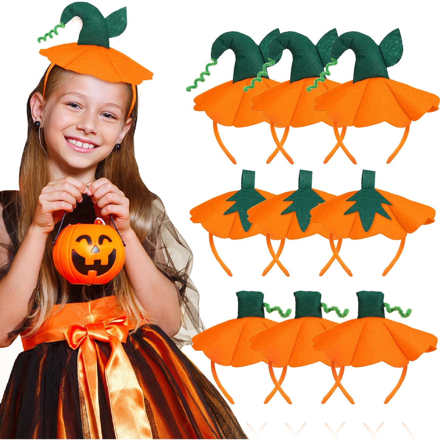 Wavyknot 18 Pcs Halloween Pumpkin Headband Halloween Pumpkin Headwear Headband Top Hat Headpiece Hair Hoop for Costume Accessories