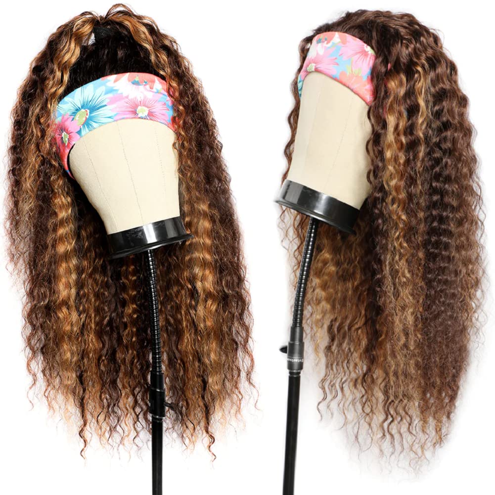Ombre Headband Wig Human Hair Deep Wave Brazilian Glueless Wig 12Inch #4/27