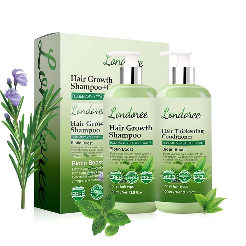 Rosemary Hair Growth Shampoo and Conditioner Set for Thinning Hair – Biotin Thickening Shampoo for Hair Loss, Sulfate Free with Mint and Tea Tree Oil for Scalp Care Women & Men 13.5 oz (400ml) Each