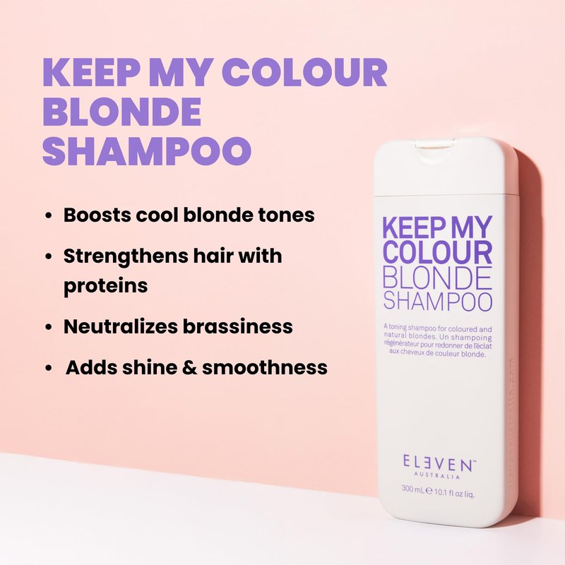 ELEVEN AUSTRALIA Keep My Colour Blonde Shampoo for Women & Men - Purple Toning Shampoo for Blonde or Color Treated Hair, Blue Base w/ Ext Violet 2, Sulfate Free, Tames Brassiness - 10.1 fl oz