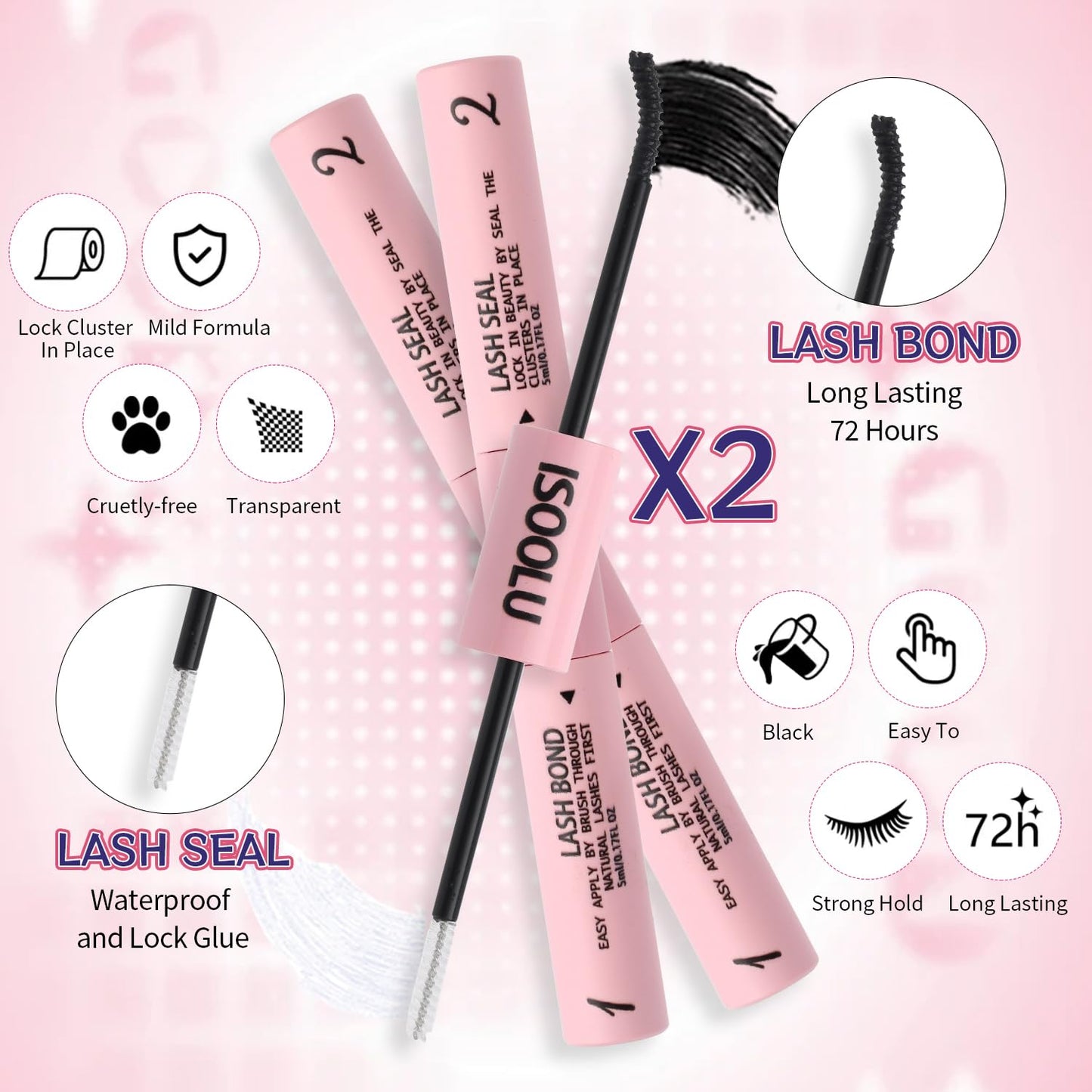 ISOOLU Lash Clusters Manga Individual Lashes Wispy Eyelash Clusters WideSpan Eyelash Extension Kit with Lash Bond and Seal Wet-Look Spiky Cluster Lashes (4Aesthetic‌ Kit)