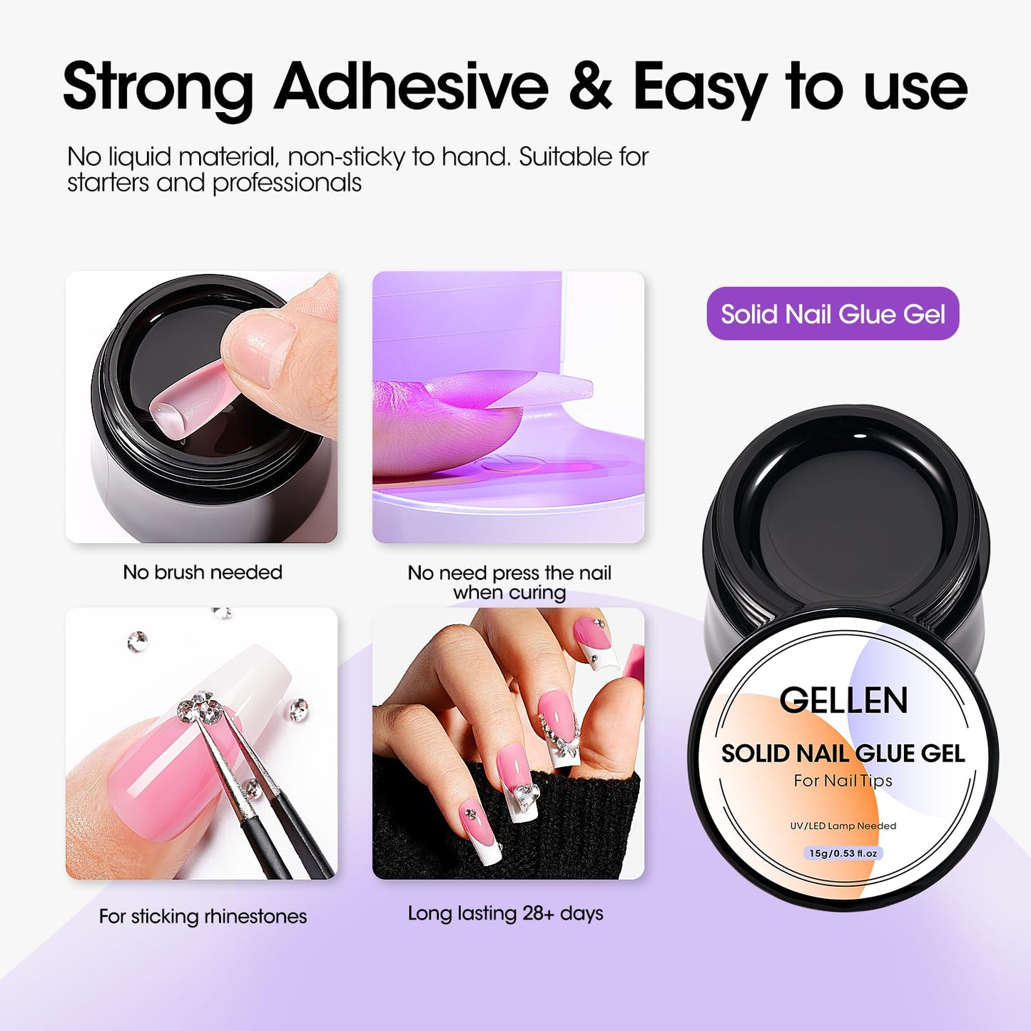 Gellen Pink Press on Nails Kit - Long Square French Tips Press on Nails 240pcs Soft Gel Nails, French Tip Nail Extension Kit