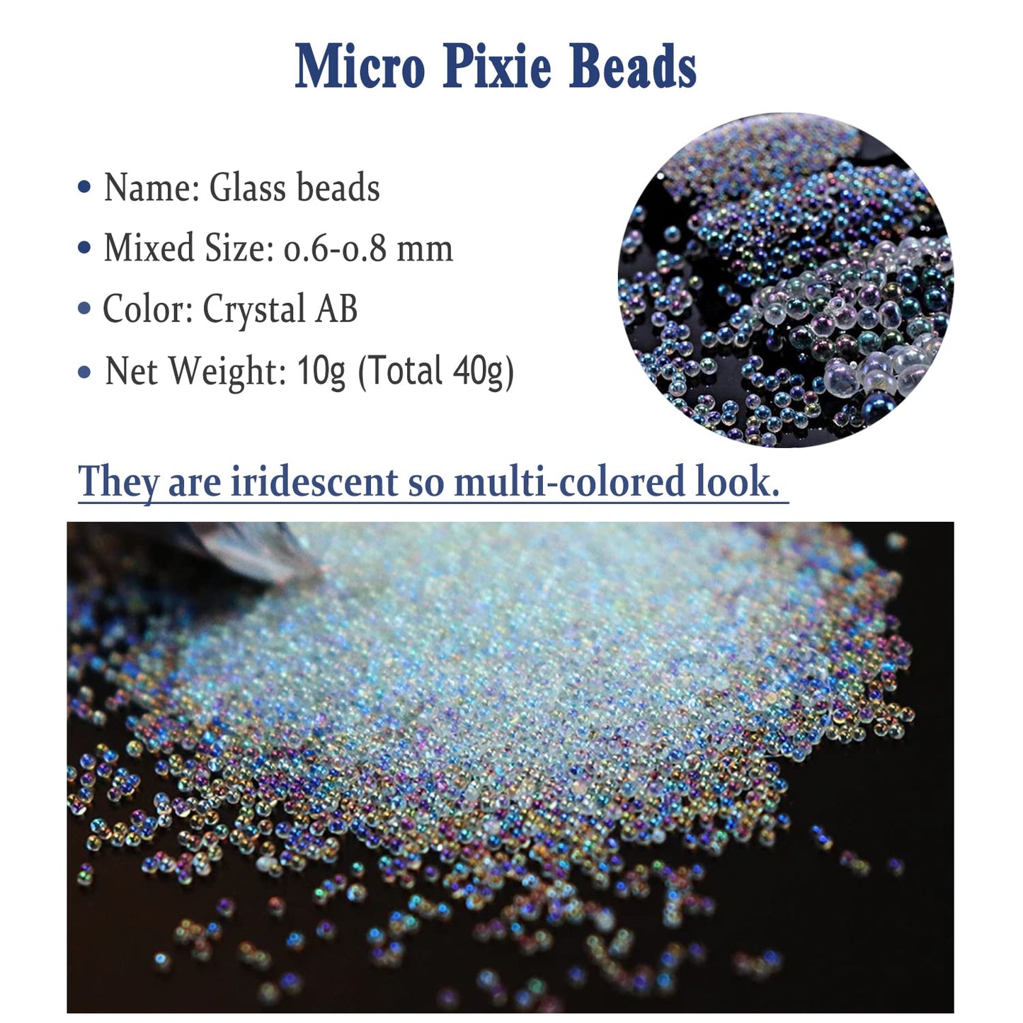 Nail Crystals - 4 Bottles Micro Pixie Beads in Recycling Box | 3D Nail Art Charms & Decorations (Crystal AB)