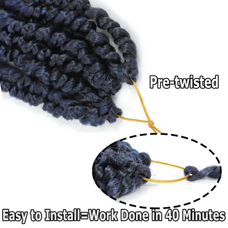 Bestlove Blue Pre-twisted Passion Twist Crochet Hair 14 Inch 8 Packs Pre-looped Bohemian Curly End Synthetic Braiding Hair Extensions, Low Temperature Soft Twist Braids for Black Women (T1B/Blue)