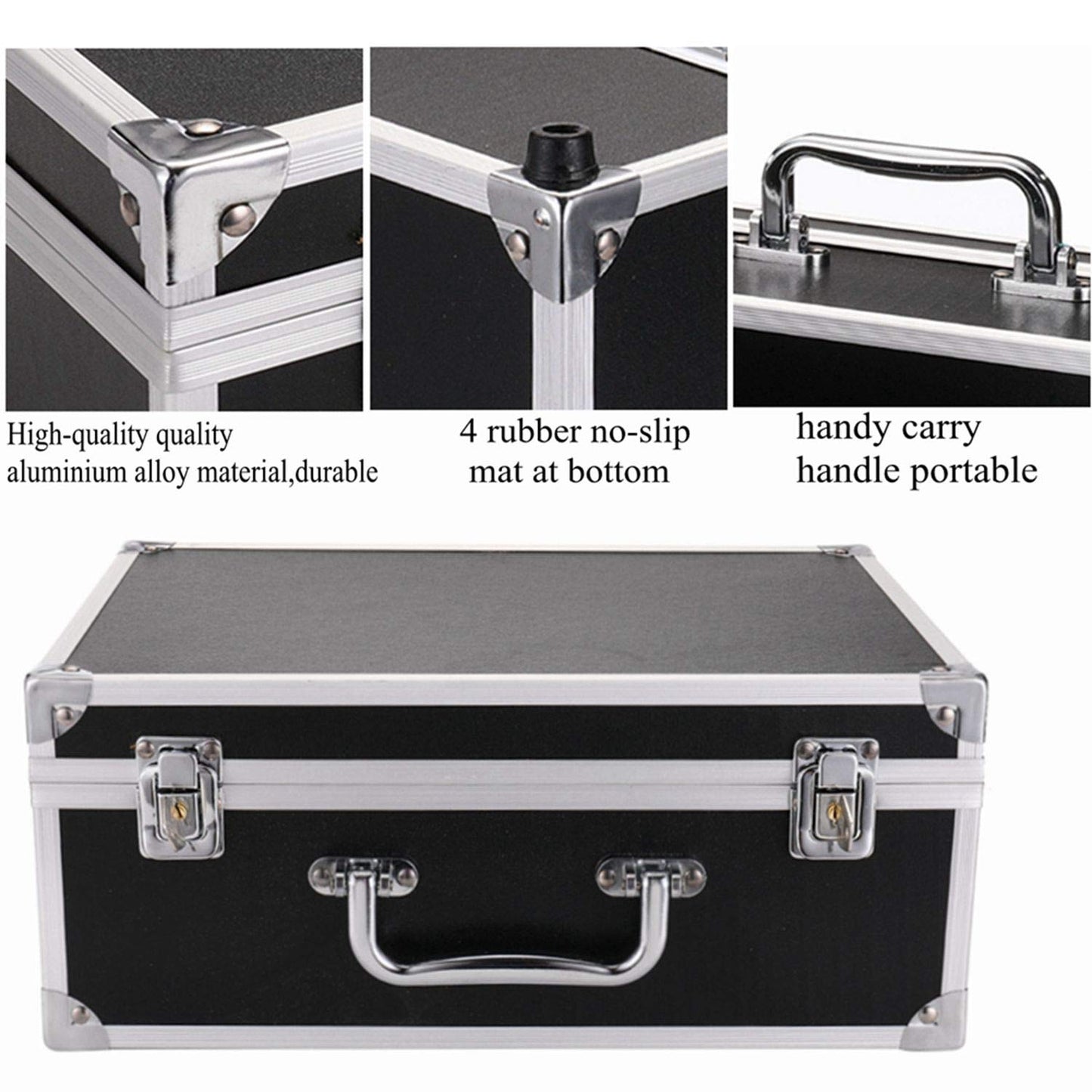 Tattoo Kit Box Case,Tattoo Case Organizer 12.6" x 9.5" x 5.1" W/Lock Machine Carrying Box,Aluminum Alloy with Sponge for Machine