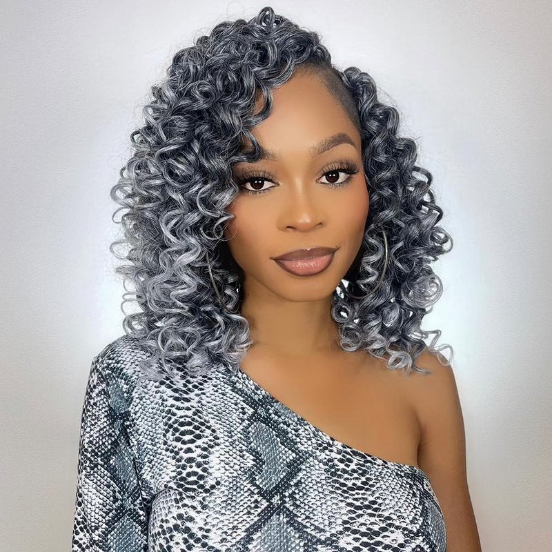 GoGo Curl Crochet Hair - 12 Inch Grey Water Wave Curly Braids | 7 Packs Deep Wave Extensions