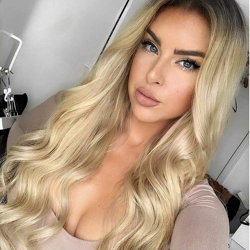 Ombre Blonde Lace Front Wig - Dark Roots & Body Wave | 24-Inch Heat Resistant Fiber Hair Replacement