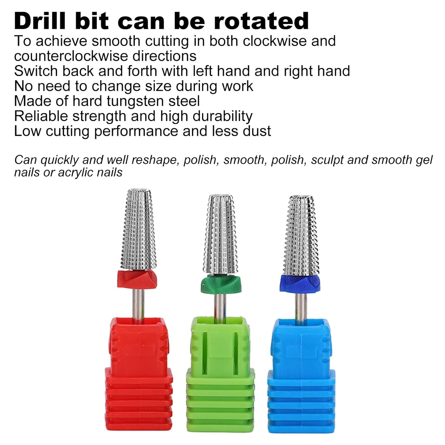 Nail Drill Bits Set - Tungsten Steel Gel Remover Tools for Manicure & Pedicure | 3pcs, 2.35mm Shank Diameter