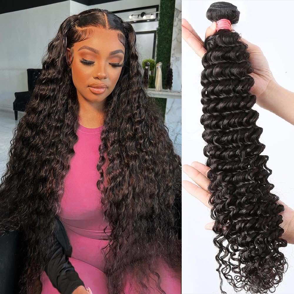 LXYANOO 12A Deep Wave Single Bundles Human Hair 22 Inch Brazilian Curly 1 Bundles Human Hair 100% Unprocessed Virgin Wet and Wavy Hair Weave 1B Black