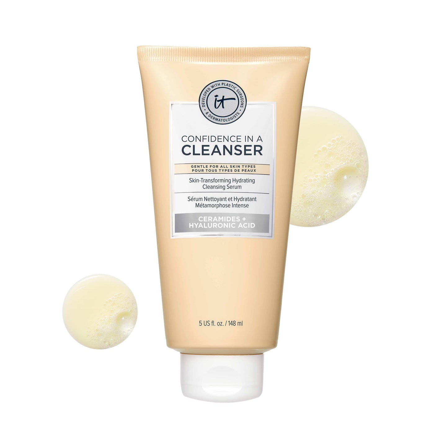 IT Cosmetics Confidence in a Cleanser Travel - Hydrating Serum Foaming Face Wash With Hyaluronic Acid & Ceramides, Gentle Makeup Remover, Skin Barrier Support, Non-Stripping, Sulfate-Free - 1.7 fl oz