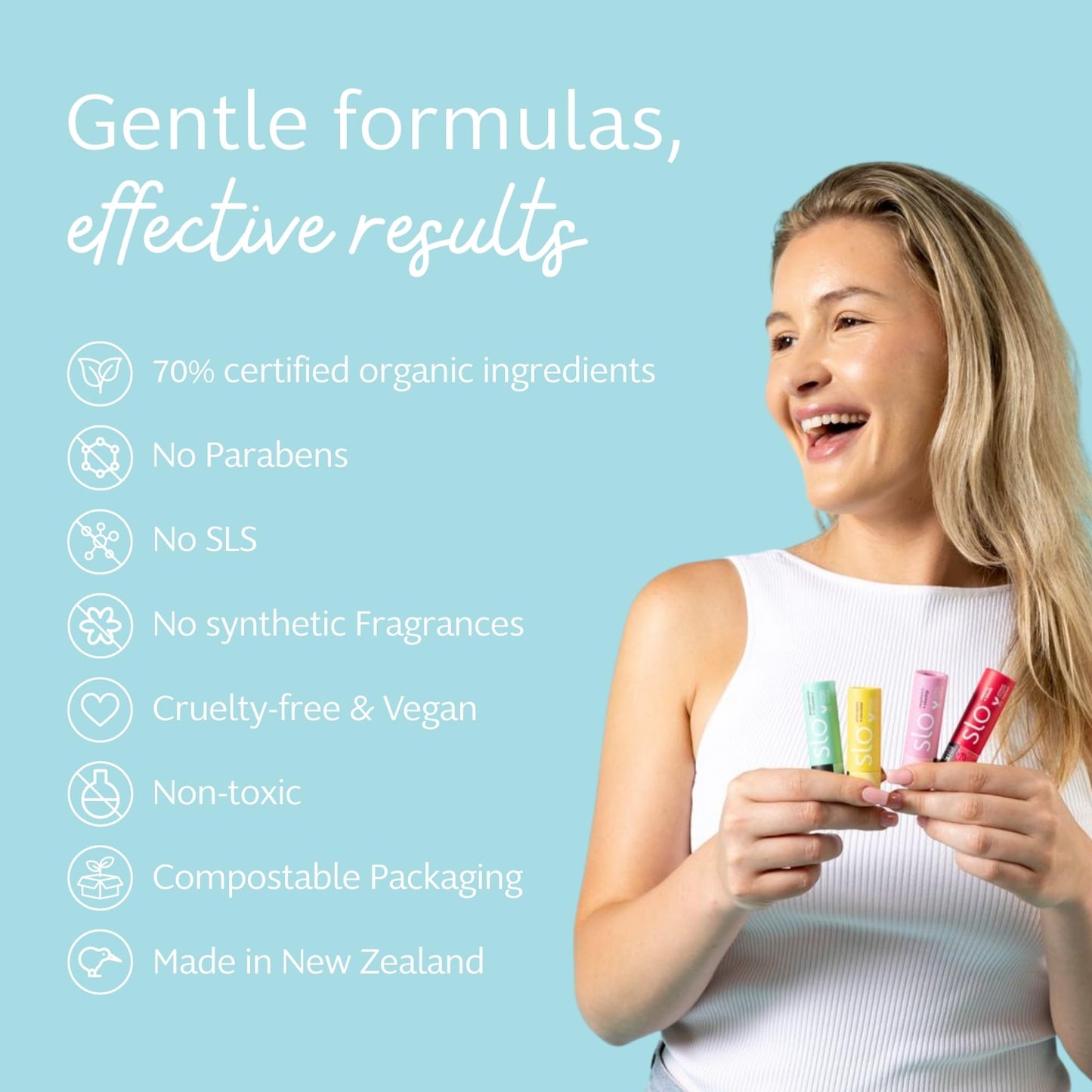 Slo | Natural Lip Balm - All Natural Ingredients, Vegan & Cruelty Free, Hydrating & Soothing, Plastic Free, Paper Packaging | 5 pack one of each flavour (5 x 0.28oz/8g)