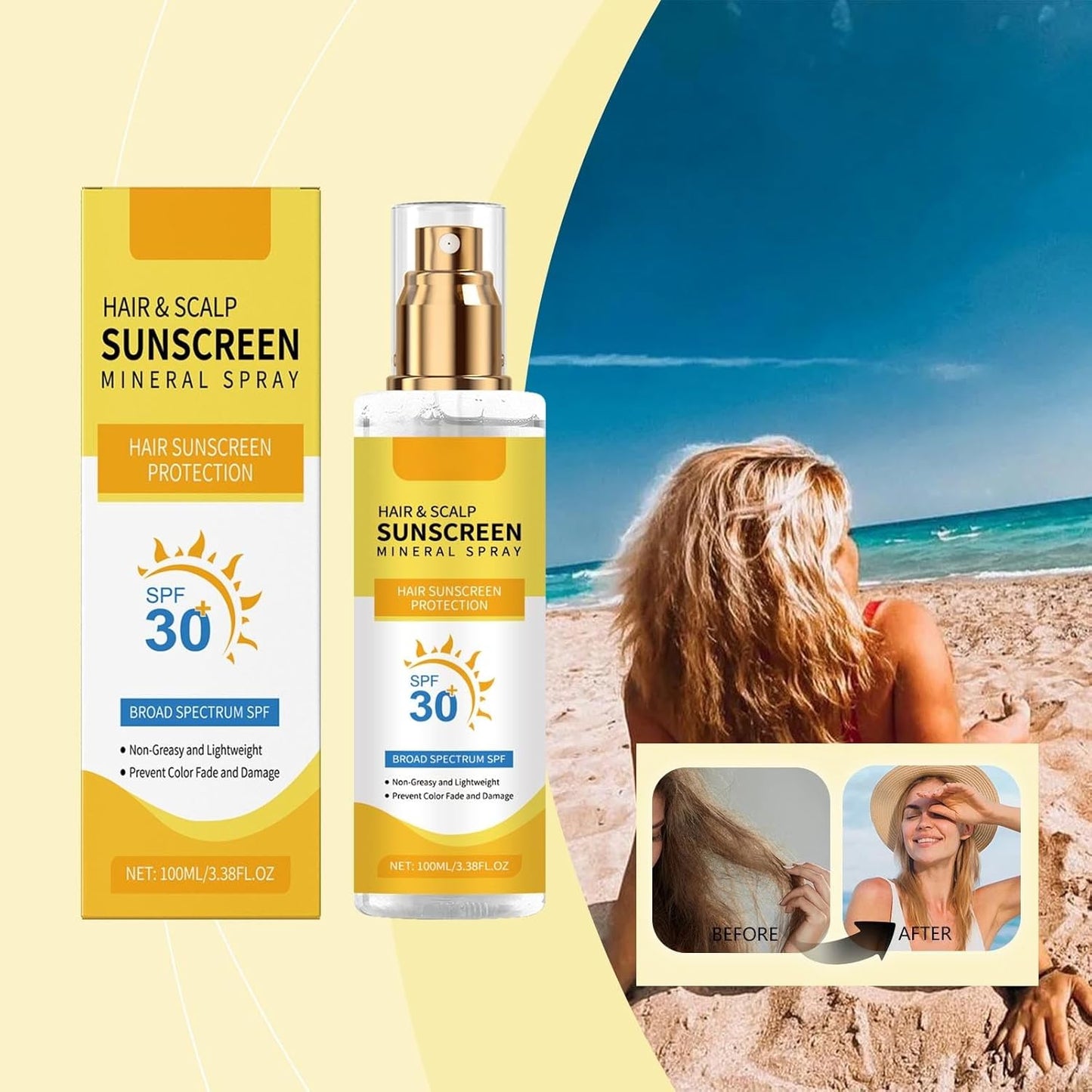Hair & Scalp Sunscreen Spray SPF 30 - Color-Safe UV Blocker for Dyed Hair | Weightless Coconut Protection (1)