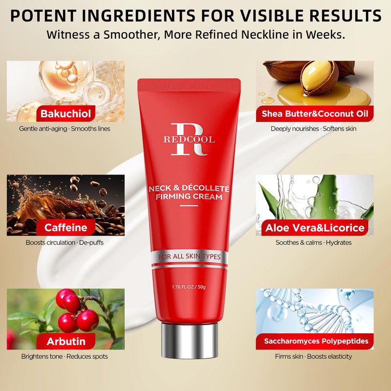 Redcool Retinol Neck Firming Cream – Neck Cream for Firming and Tightening, Skin Tightening Cream for Face, Tighten and Lift Neck Cream with Collagen & Hyaluronic Acid, Anti-Aging Moisturizer 1.76 oz