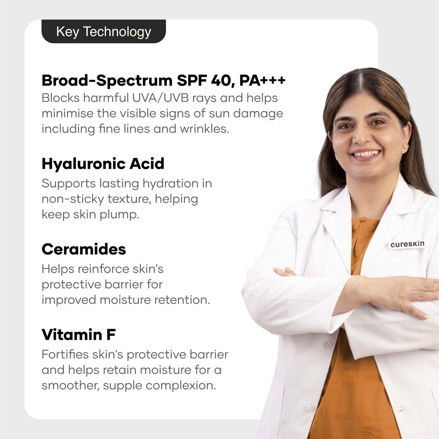 Cureskin SPF 40 Ceramide Sunscreen with Hyaluronic Acid & Ceramides | 2-in-1 Sunscreen Moisturizer, Broad Spectrum, SPF 40 & PA+++, 1.76 Ounce (Pack of 1)