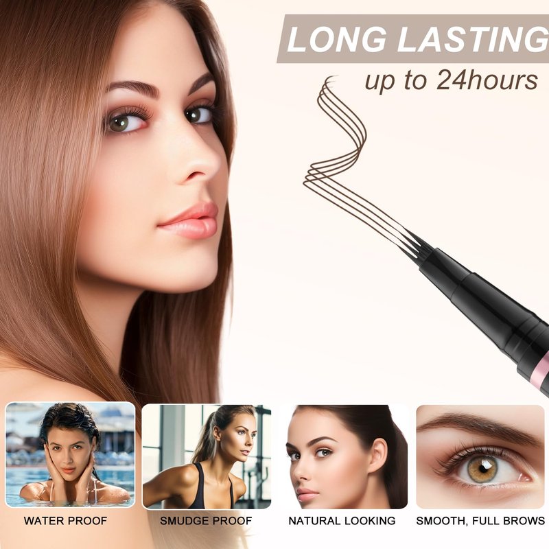 Eyebrow Pencil, 2-in-1 Waterproof Eyebrow Pen with 4 Tip Brow Pen and Ultra-Precise Brow Pencil, with Dual-ended Eyebrow Brush, Eyebrow Makeup for Natural Looking Eyebrows - Dark Brown