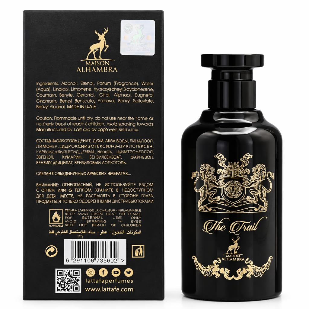 Maison Alhambra The Trail – Smoky, Woody, Aromatic – Eau de Parfum Spray Long-Lasting Fragrance for Unisex, 3.4 Ounce / 100 ml