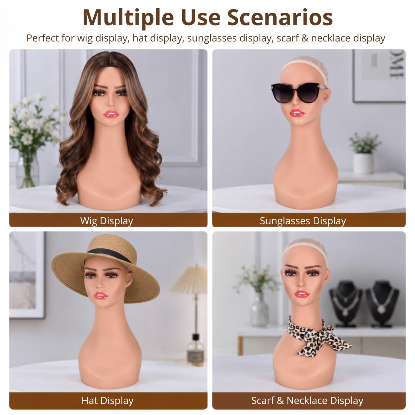 lightmay Female Life size Mannequin Wig Head with Shouolder for Wigs, Hats, Sunglasses Jewelry Display (color of skin, 17 inch)