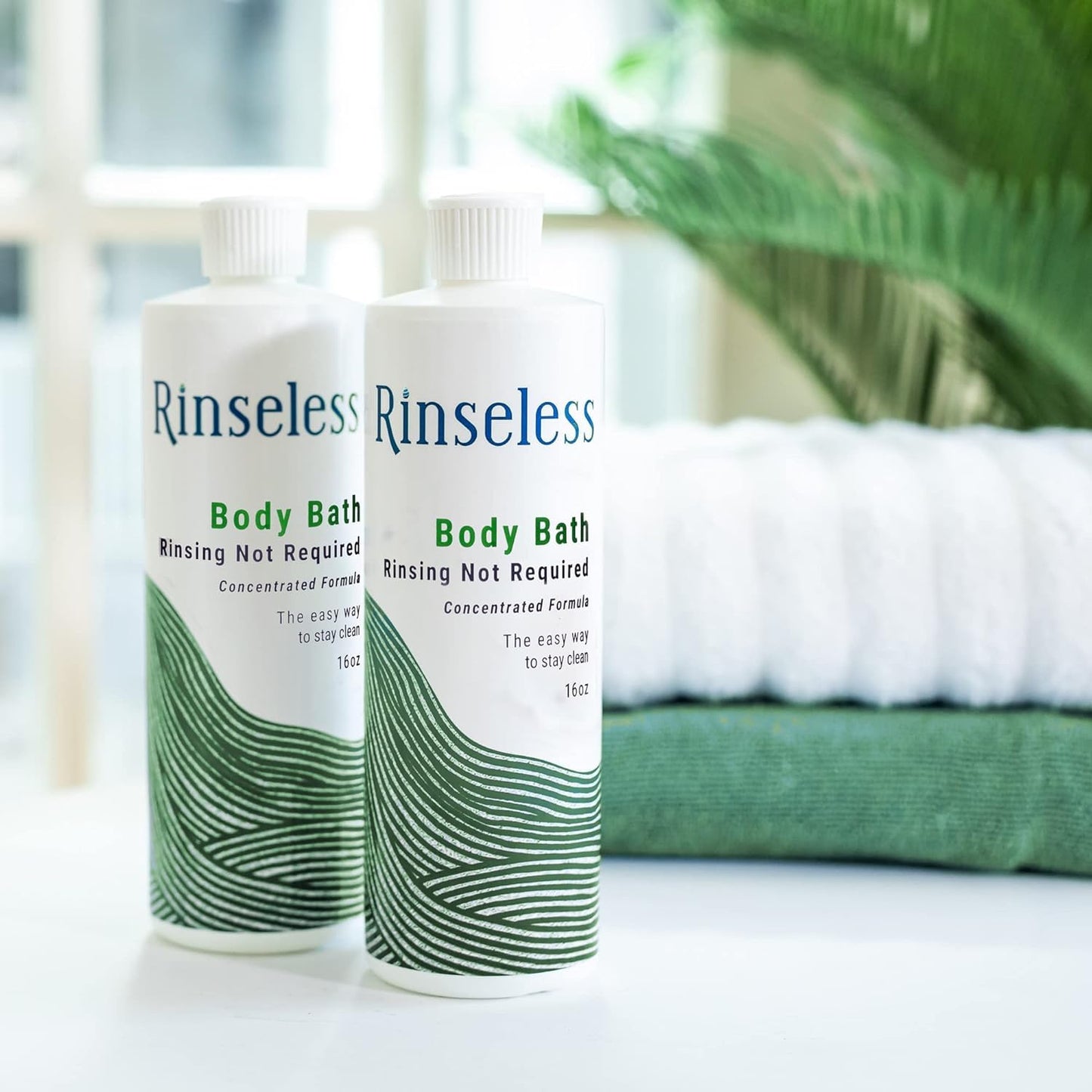 RINSELESS Waterless Body Bath Wash 16 Oz (Pack of 2) | No Water Rinse Needed Concentrated Formula Makes 32 Sponge Baths
