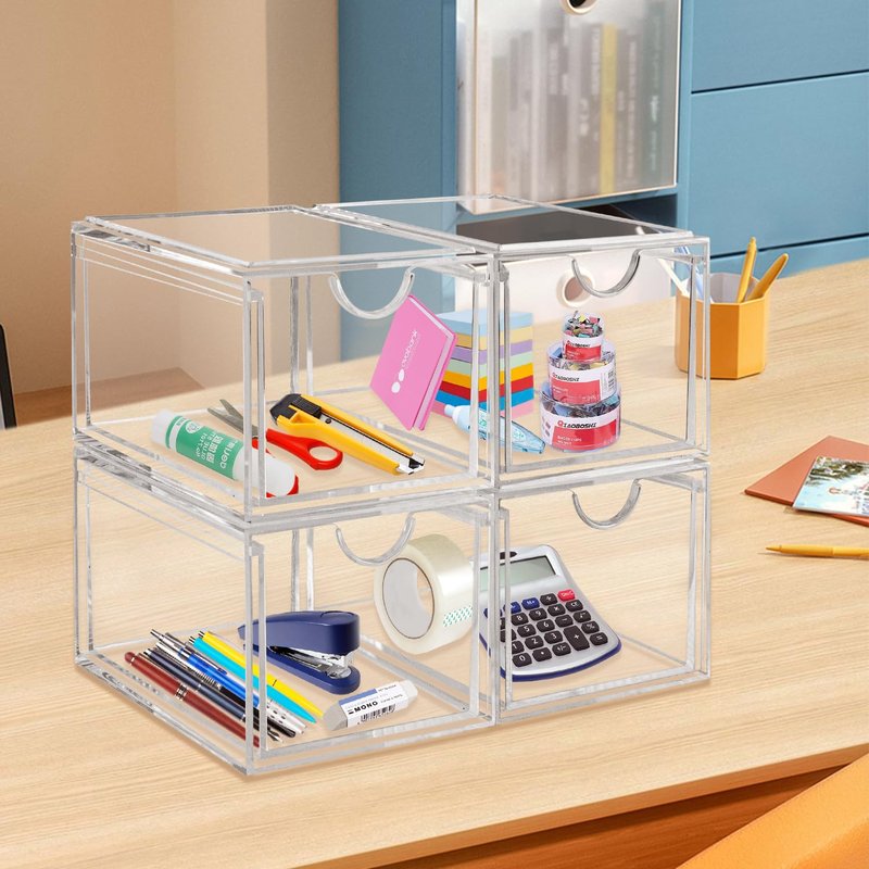 AMEITECH 2 Pack Clear Stackable Storage Drawer, Bathroom Makeup Organizer, Plastic Storage Bins, Acrylic Organization and Storage for Vanity, Kitchen Cabinets, Pantry, Undersink