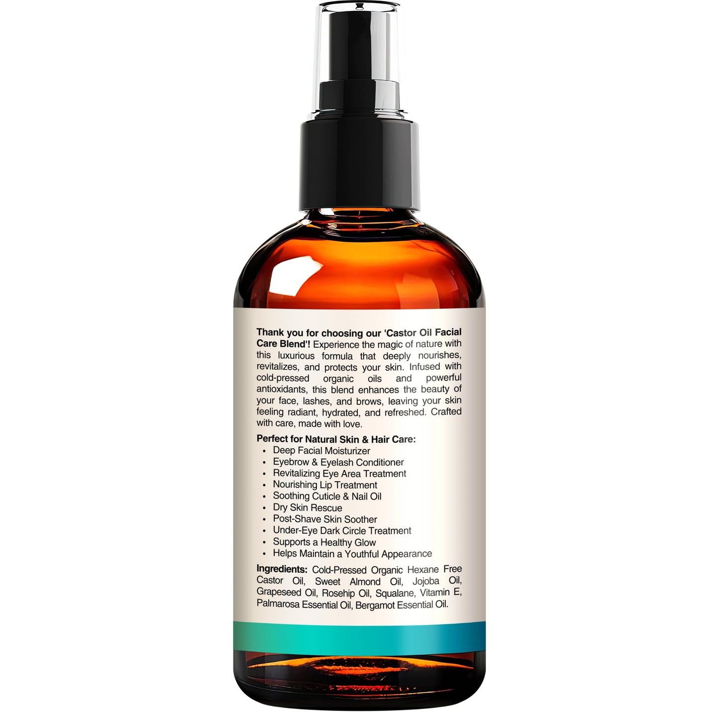 SELFWISE Organic Castor Oil For Face Moisturizer, Eyes, Eyelashes, Eyebrows, Wrinkles with Jojoba, Rosehip, Grapeseed, Squalane, Palmarosa, Bergamot and Vitamin E for Gentle Skin, Men & Women 4oz