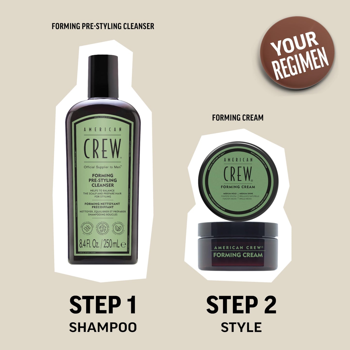 AMERICAN CREW Men's Hair Forming Cream, Like Styling Gel with Medium Hold & Shine, Travel Size, 1.7 oz