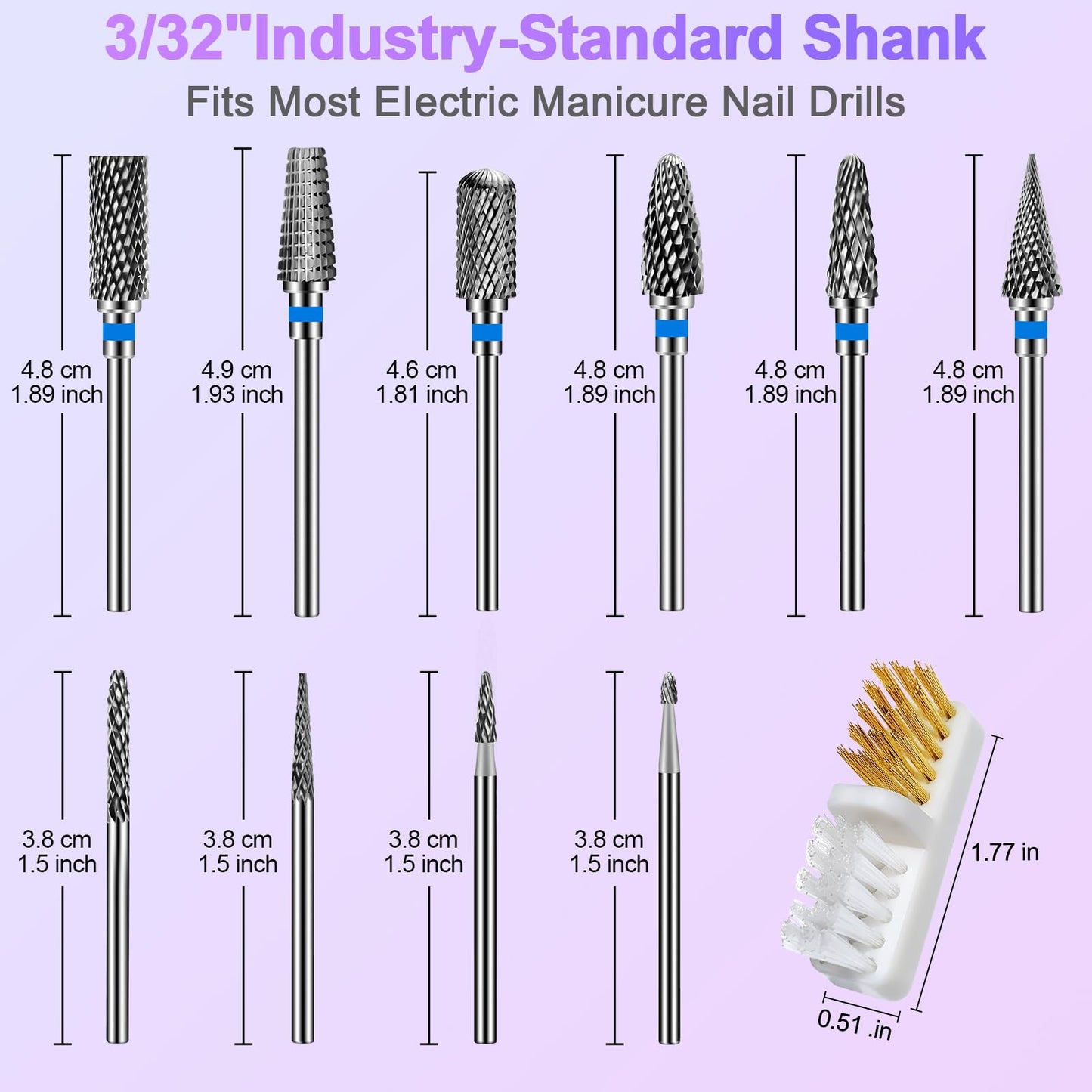 Diesisa 10PCS Nail Drill Bits Set - Tungsten Carbide Nail Bits for Acrylic Nails - 3/32" Shank Drill Bits Professional Electric Nail Bits For Nail Drill - Removal Bit Nail Drill for Home Salon-Blue