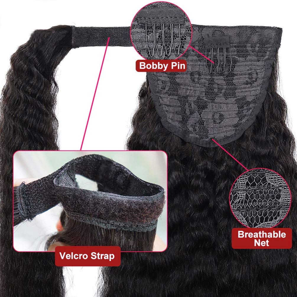 Ponytail Extensions Human Hair Kinky Straight Clip in Ponytail Extensions Natural Black Magic Paste Ponytail Brazilian Wrap Around Pony Hair Extensions Remy Human Hair 20 Inch