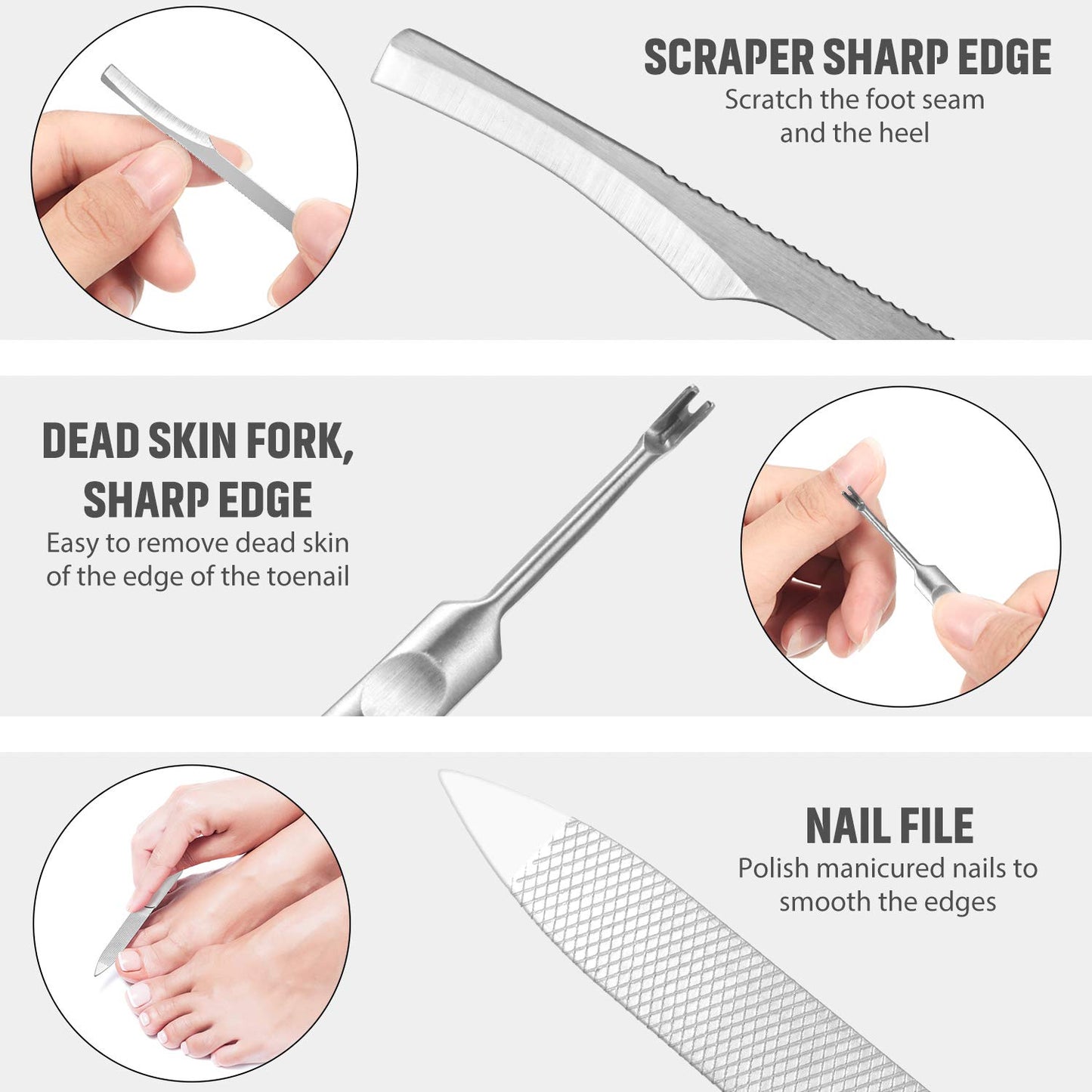 15 Pieces Ingrown Toenail Tools Stainless Steel Foot Nail Tools, Toenail File and Lifter, Nail Clipper, Cuticle Cutters, Cuticle Pusher and Manicure Pedicure Tools for Ingrown and Thick Nail (Black)