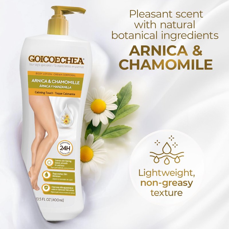 Goicoechea Arnica & Chamomile Body Lotion | Soothes Tired Legs; Hydrates & Refreshes Skin; Non-Greasy Daily Formula; Varicose Veins Cream; Improves Appearance of Varicose Veins, 13.5 Oz, 3-Pack