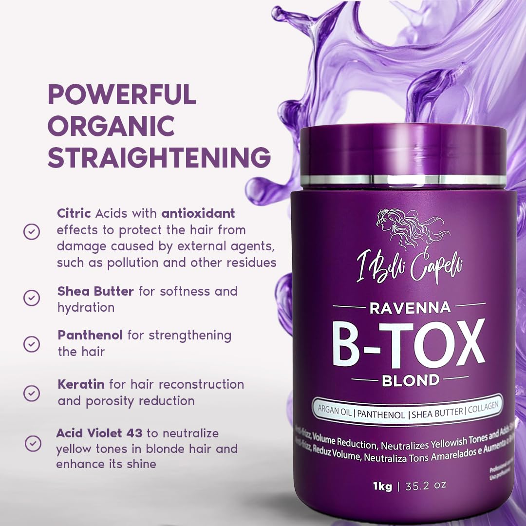 I Belli Capelli Ravenna Hair B-tox Treatment for Blond Hair, 35.2 oz (1kg) - Formaldehyde-Free, Anti-Frizz, Smoothing, Deep Hydrating and Moisturizing Action, Argan Oil, Keratin, Panthenol