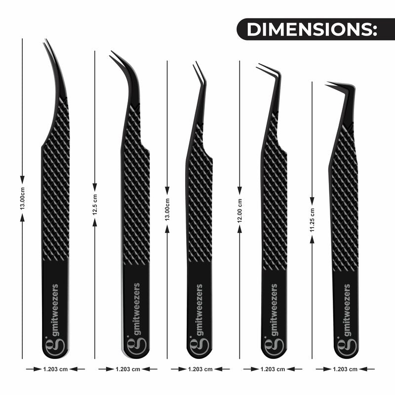 GMI TWEEZERS GMI Lash Tweezers - Set of 5 Eyelash Tweezers- Stainless Steel Eyelash Extension Tweezers - Multipurpose Lash Tweezers T2233 Tweezer