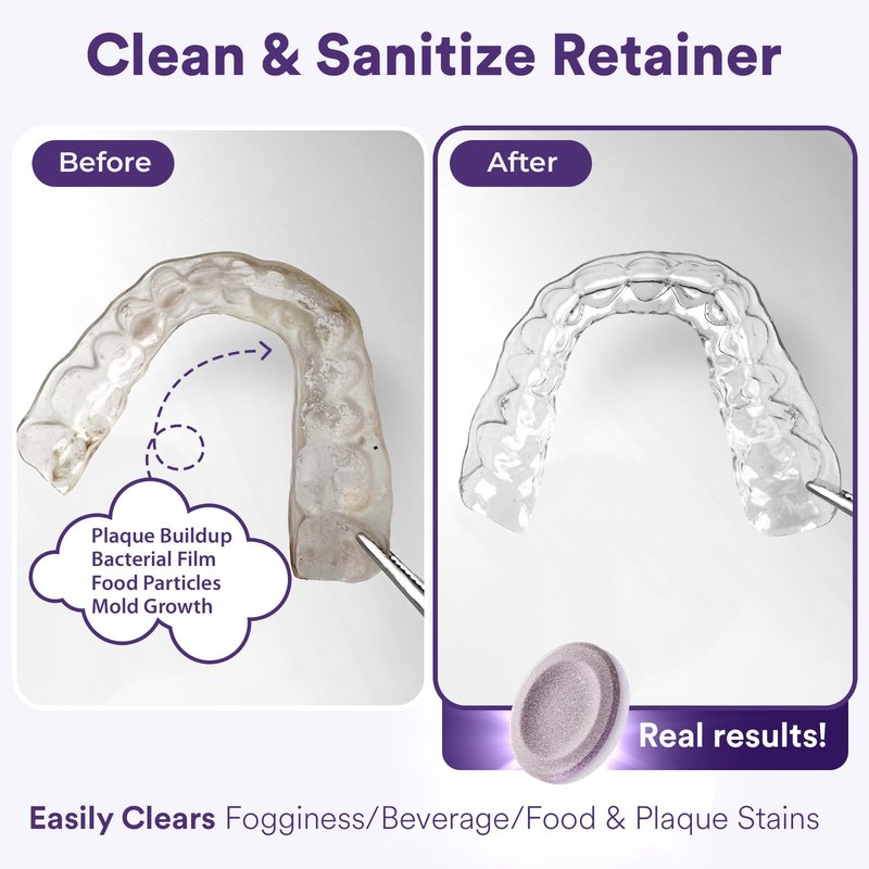 Weiss Naturals Retainer Cleaner Tablets, Invisalign Cleaner, Remove Stains, Odors & Plaque, PERSULFATE FREE Night Guard & Denture Cleaner 4-Month Supply, 120 Grape Scented Tablets