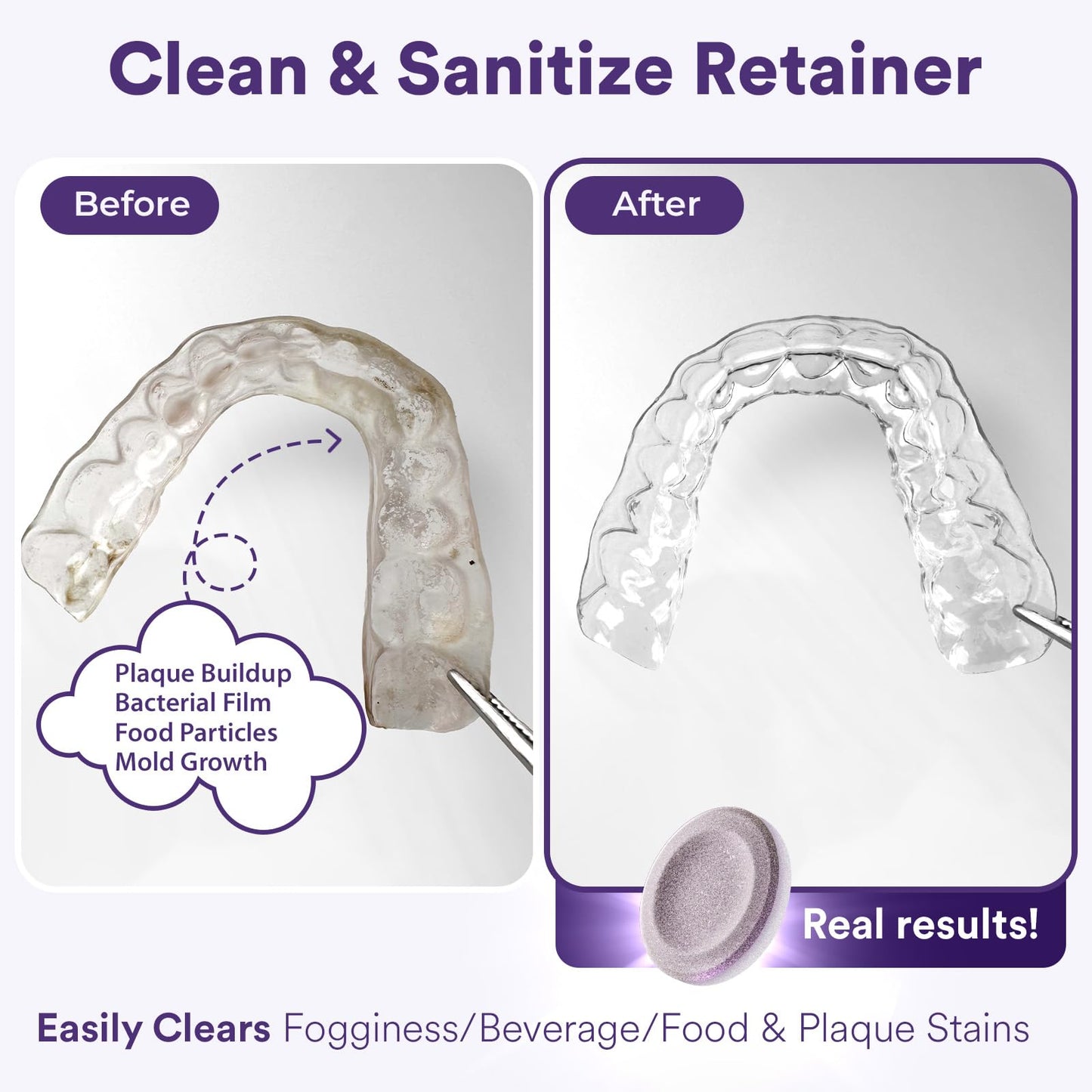 Weiss Naturals Retainer Cleaner Tablets, Invisalign Cleaner, Remove Stains, Odors & Plaque, PERSULFATE FREE Night Guard & Denture Cleaner 4-Month Supply, 120 Grape Scented Tablets