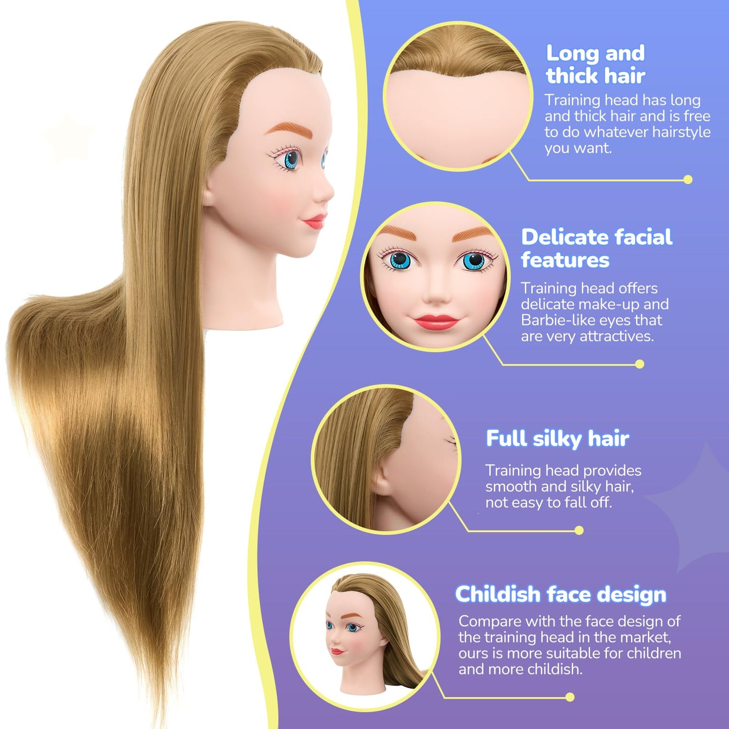 Mannequin Head for Kids - Doll Head for Hair Styling for Kids, Cosmetology Manikin Practice Training Head for Braiding Hairdressing for Girls #27