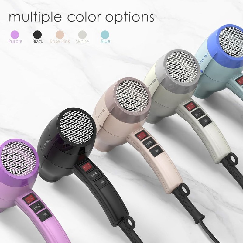 TOME Hair Dryer with Diffuser - 1875W Ionic Blow Dryer with Comb & Concentrator | Fast Drying, 2 Heat & 2 Speed Settings, Purple