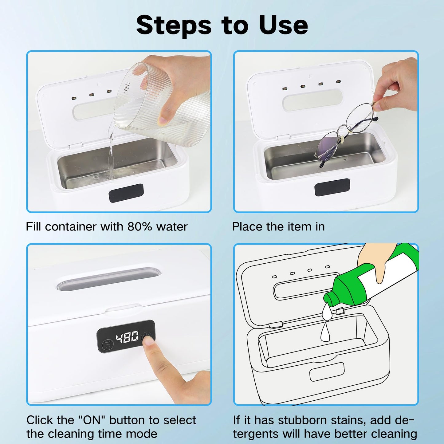 Ultrasonic Cleaner, Retainer Cleaner for Jewelry,Dentures,Braces,Eyeglasses,Mouth Guards,Ultrasonic Dentures Cleaner with 4UV-C,All-in-one Professional Ultrasonic Cleaner Machine