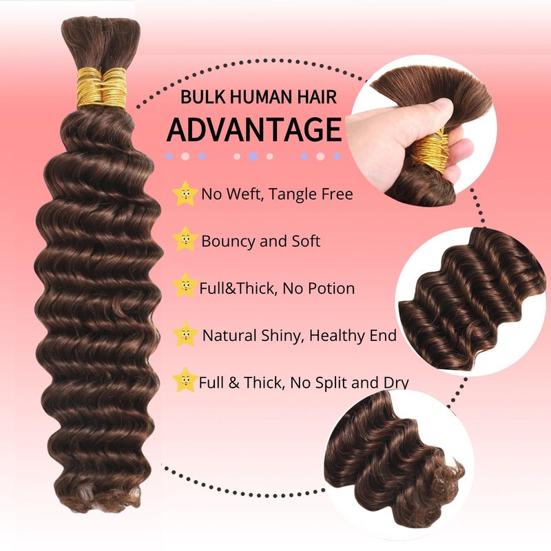Chocolate Brown Human Braiding Hair - Deep Wave 22 Inch | 100g Curly Extensions for Boho Braids