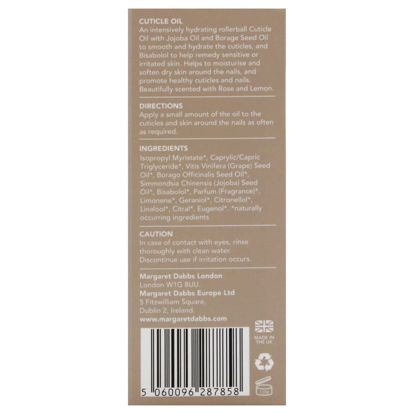 Margaret Dabbs London Pure Cuticle Oil Fast Absorbing Rollerball Oil to Restore Healthy Cuticles with Jojoba Oil and Borage Seed Oil 10ml