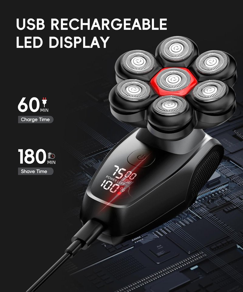 Head Shavers for Bald Men - IPX8 Waterproof Electric Razor for Wet/Dry Use with LED Display, USB-C Fast Charge & 5 Attachments Black
