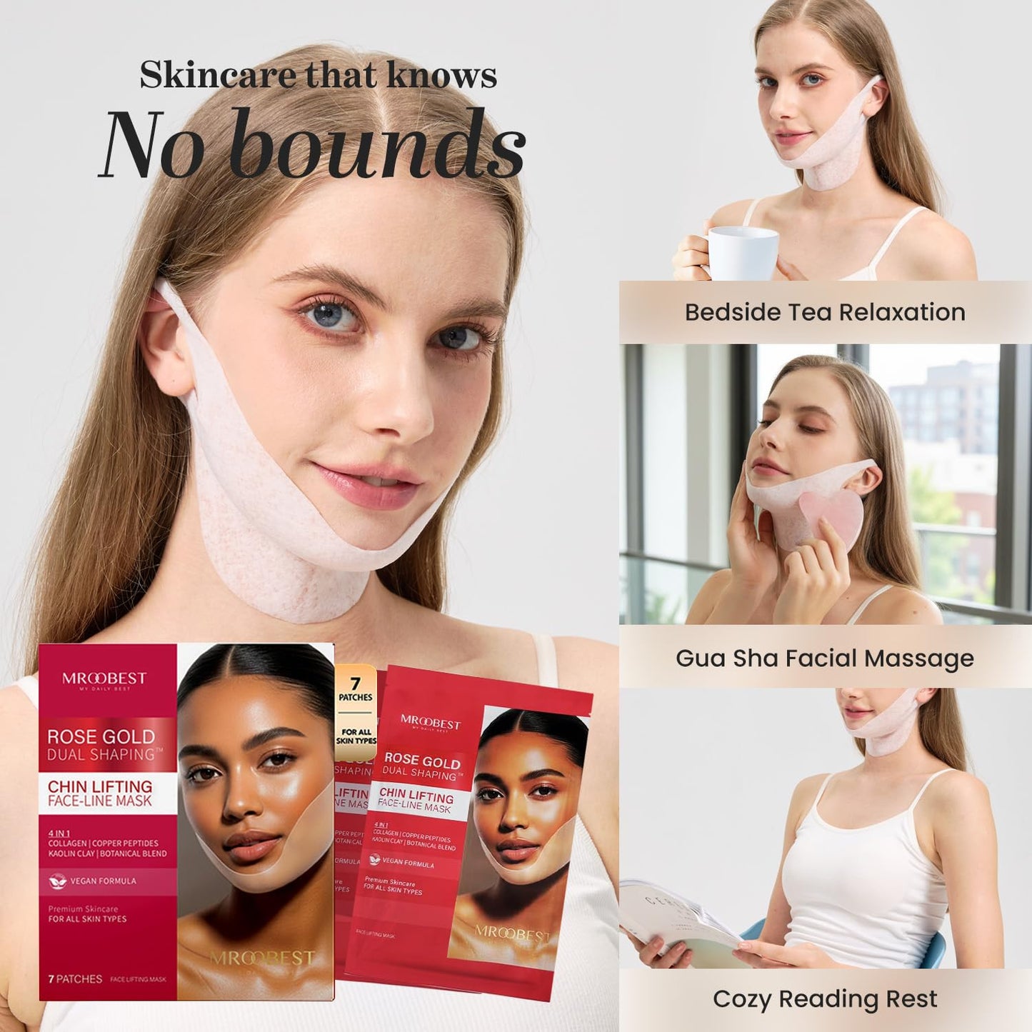 Mroobest ParaFaciem Reusable V Line Mask Facial Slimming Strap Chin Up Face Lifting Belt V Shaped Slimming Face Mask with Rose Gold