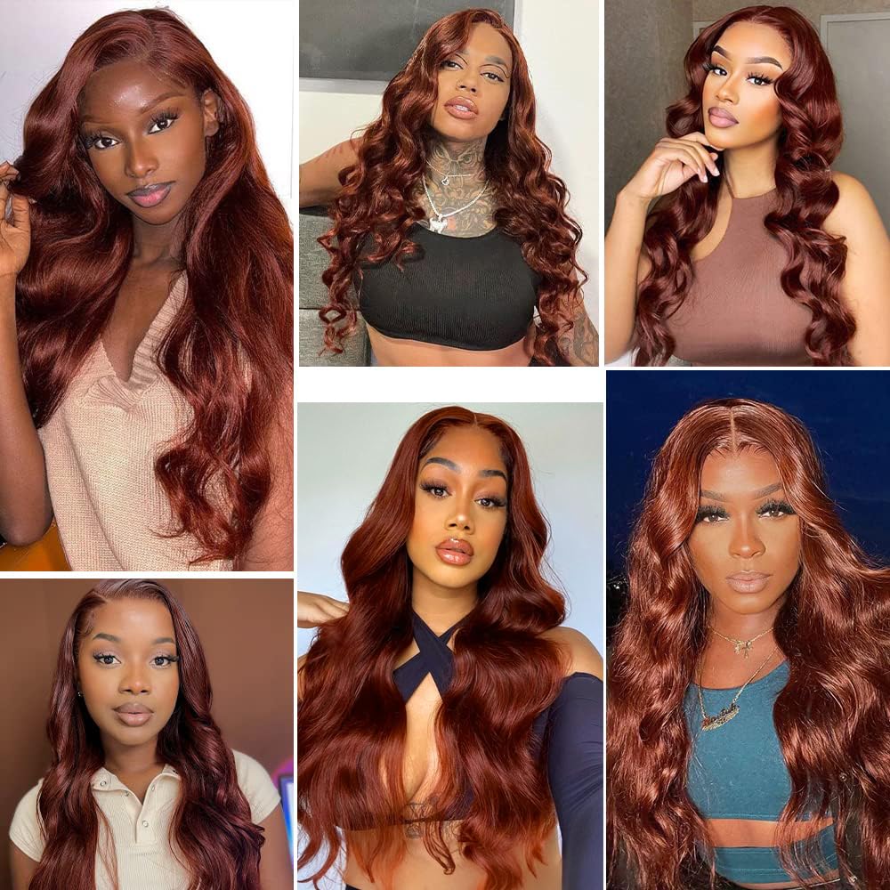 Copper Red Body Wave Hair Extensions - 14 Inch Brazilian Virgin Human Hair Bundles | Reddish Brown Color #33