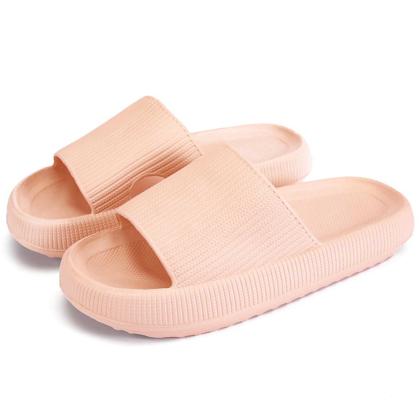 rosyclo Pillow Slipers for and Man, EVA Flat Clouds Massage Shower Bedroom Non Slip Quick Drying Open Toe Super Soft Comfy Thick Sole Puffy Bath sliders Sandalias, Peach