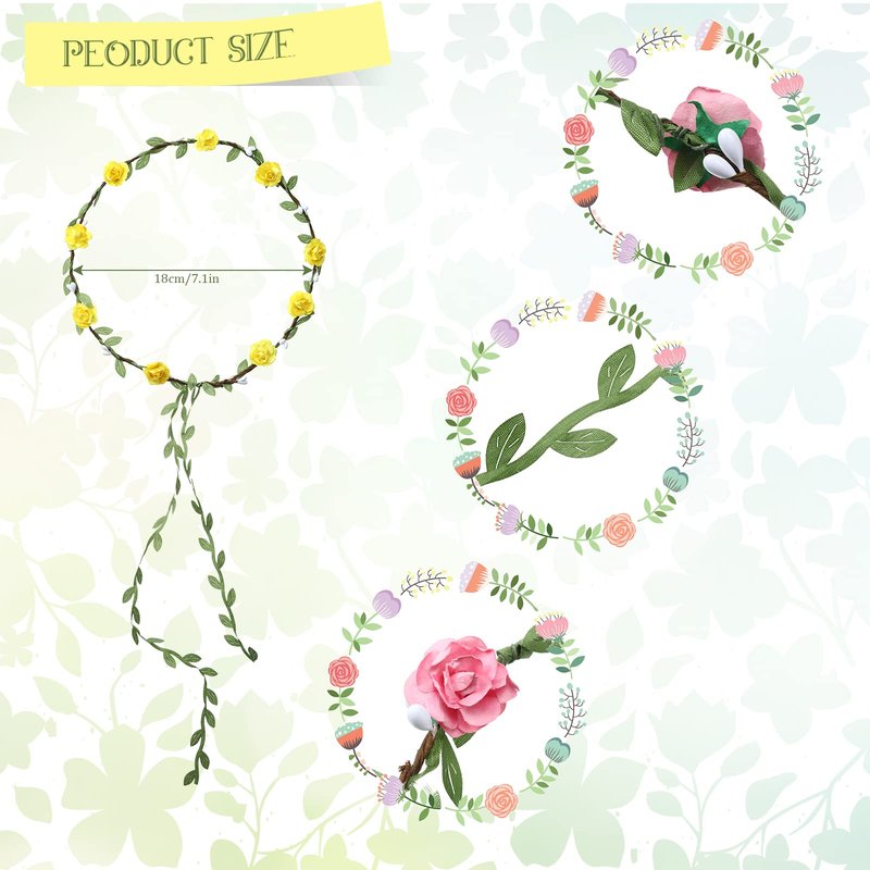 WILLBOND 48 Pcs Flower Headbands for Women Floral Garland Headbands Fairy Wreath Green Leaves Flower Headband Bulk for Women Wedding Festival Holiday Party Photography Props