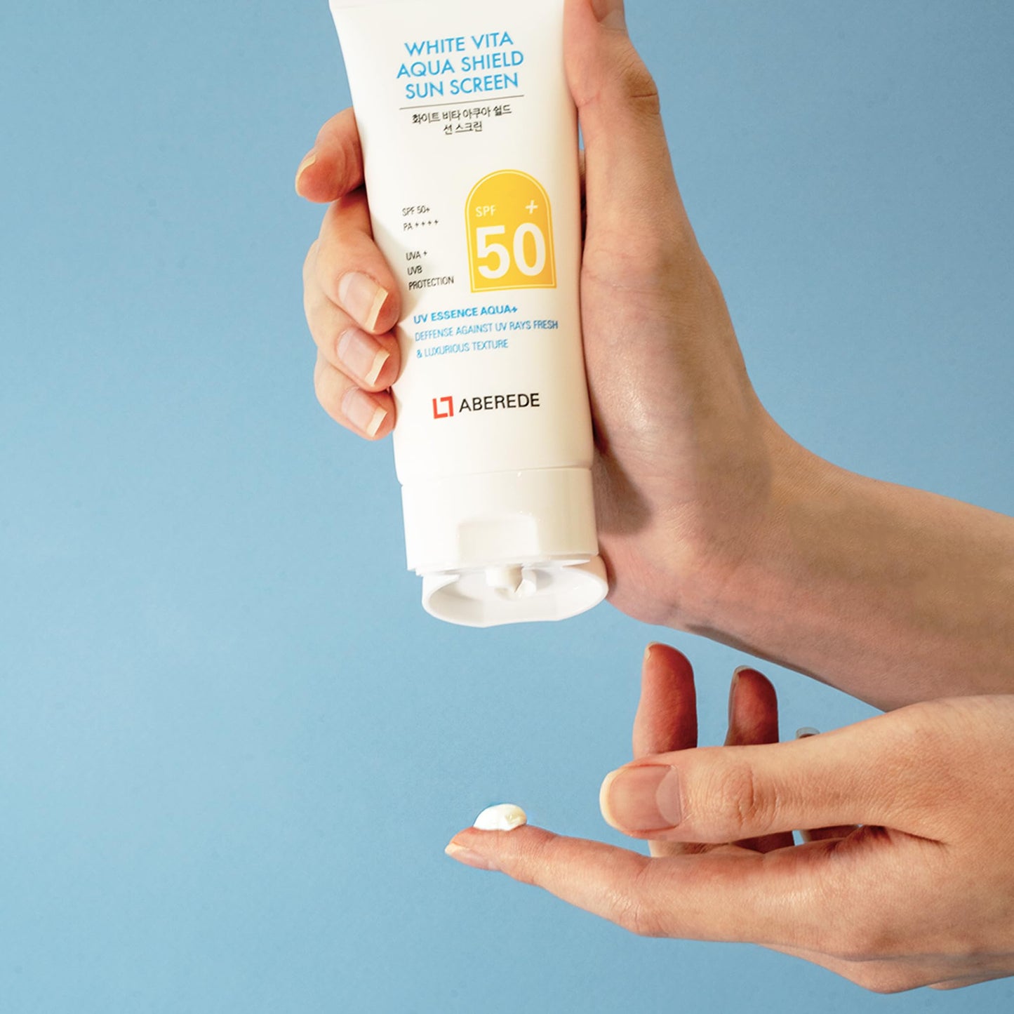 ABEREDE White Vita Aqua Korean Sunscreen SPF50+ PA++++ 1.69 fl oz/50ml, Lightweight No White Cast Essence Sunscream,Hydrating Daily Facial Sunblock with Triple Hyaluronic Acid nongreasy UV Protection