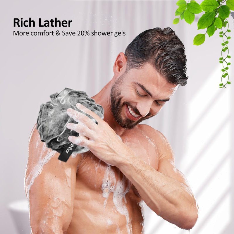 Bathflor Loofah Sponge, 6-in-1 Loofahs for Men Women, 80g Large Shower Exfoliating Body Scrubber, 4 Bath Sponge Loofa Packs, 1 Loofah with Handle Body Wash Back Scrubber, 1 Luffa Hook, Colors
