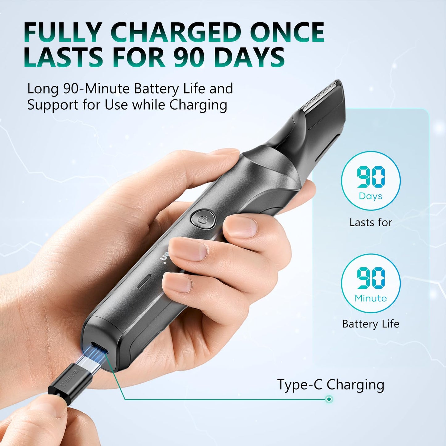 kensen Body Hair Trimmer for Men - Manscape Beard Trimmer for Men, V-Shaped Trimming Head with 2 Comb Attachments Mens Groin & Pubic Hair Trimmer IPX5 Waterproof Wet/Dry Mens Electric Razor
