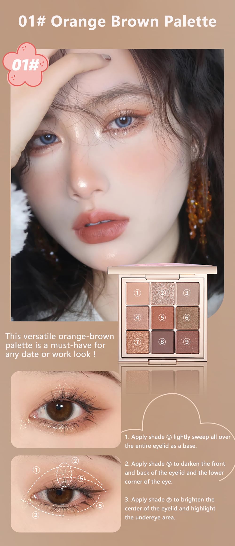 XFEXM 9 Colors Eyeshadow Palette, Matte & Shimmer & Glitter Eye Shadow, Highly Pigmented Silky Smooth Powder Waterproof Long Lasting Makeup Palettes. (Color 1)